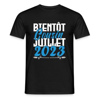 Annonce grossesse bientôt Cousin Juillet 2023. - T-shirt homme - noir - Devant - AI Model Male 178 light (178cm)