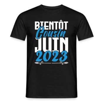 Cadeau Annonce grossesse bientôt Cousin Juin 2023. - T-shirt homme - noir - Devant - AI Model Male 178 light (178cm)
