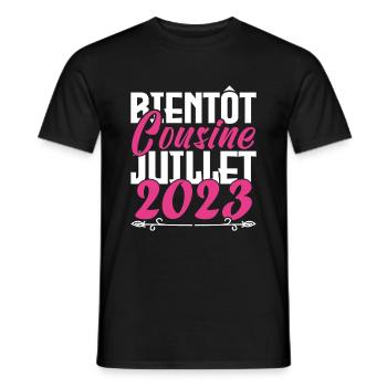 Annonce grossesse. bientôt Cousine Juillet 2023. - T-shirt homme - noir - Devant - AI Model Male 178 light (178cm)