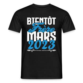 Cadeau Annonce grossesse. bientôt Frère Mars 2023. - T-shirt homme - noir - Devant - AI Model Male 178 light (178cm)