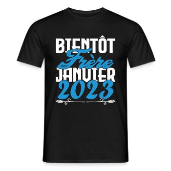 Annonce grossesse. bientôt Frère Janvier 2023. - T-shirt homme - noir - Devant - AI Model Male 178 light (178cm)