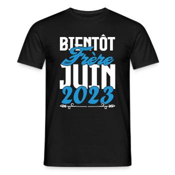 Cadeau Annonce grossesse. bientôt Frère Juin 2023. - T-shirt homme - noir - Devant - AI Model Male 178 light (178cm)