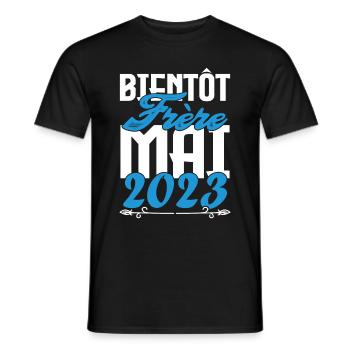 Cadeau Annonce grossesse. bientôt Frère Mai 2023. - T-shirt homme - noir - Devant - AI Model Male 178 light (178cm)