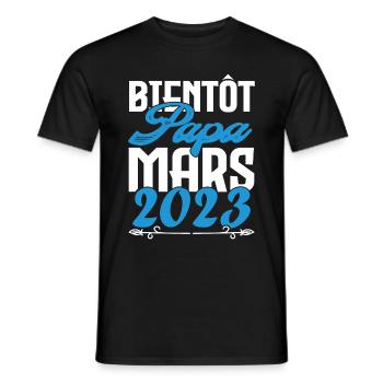 Cadeau Annonce grossesse. bientôt Papa Mars 2023. - T-shirt homme - noir - Devant - AI Model Male 178 light (178cm)