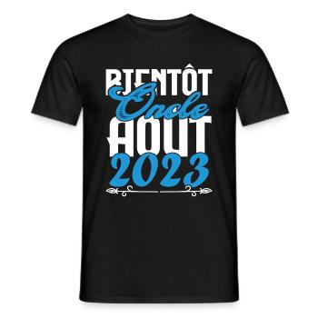 Cadeau Annonce grossesse. bientôt Oncle Aout 2023. - T-shirt homme - noir - Devant - AI Model Male 178 light (178cm)