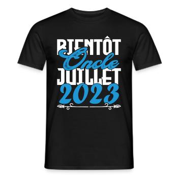 Annonce grossesse. bientôt Oncle Juillet 2023. - T-shirt homme - noir - Devant - AI Model Male 178 light (178cm)