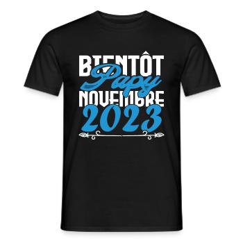 Annonce grossesse bientôt Papy Novembre 2023. Papy - T-shirt homme - noir - Devant - AI Model Male 178 light (178cm)