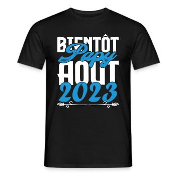 Annonce grossesse bientôt Papy Aout 2023. août. - T-shirt homme - noir - Devant - AI Model Male 178 light (178cm)