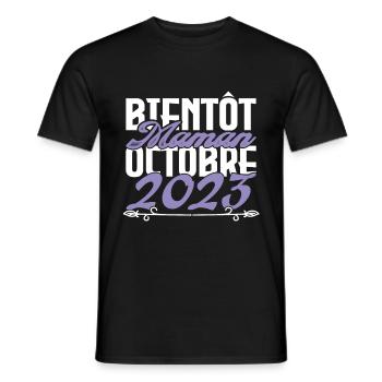 Annonce grossesse. bientôt Maman Octobre 2023.mama - T-shirt homme - noir - Devant - AI Model Male 178 light (178cm)