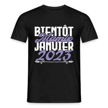 Annonce grossesse. bientôt Mamie Janvier 2023. - T-shirt homme - noir - Devant - AI Model Male 178 light (178cm)