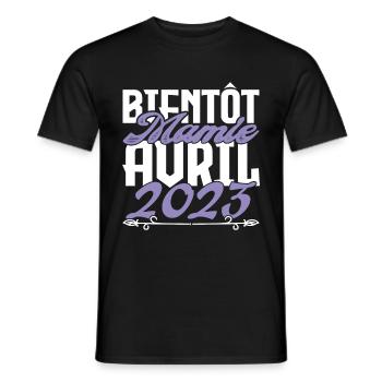 Annonce grossesse. bientôt Mamie Avril 2023. - T-shirt homme - noir - Devant - AI Model Male 178 light (178cm)