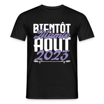 Annonce grossesse. bientôt Mamie Aout 2023. août. - T-shirt homme - noir - Devant - AI Model Male 178 light (178cm)