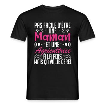 pas facile d'être une maman et une Agricultrice. - T-shirt homme - noir - Devant - AI Model Male 178 light (178cm)