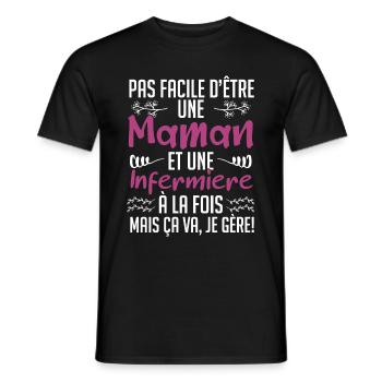 pas facile d'être une maman et une Infermière. - T-shirt homme - noir - Devant - AI Model Male 178 light (178cm)