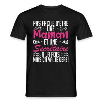 pas facile d'être une maman et une Secrétaire. - T-shirt homme - noir - Devant - AI Model Male 178 light (178cm)