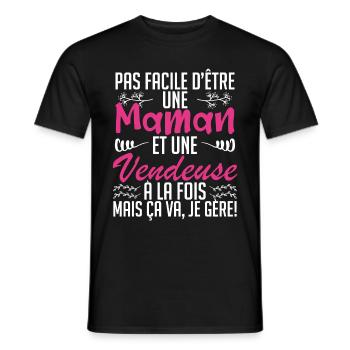 pas facile d'être une maman et une Vendeuse. - T-shirt homme - noir - Devant - AI Model Male 178 light (178cm)