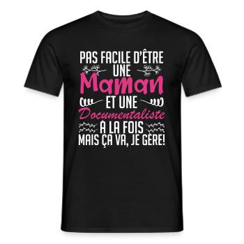 pas facile d'être une maman et une Documentaliste - T-shirt homme - noir - Devant - AI Model Male 178 light (178cm)