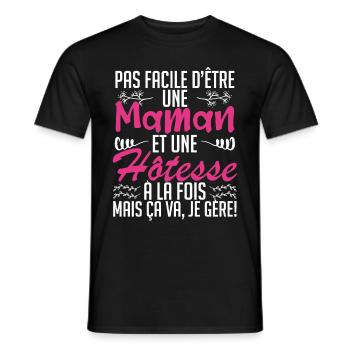 pas facile d'être une maman et une Hôtesse. - T-shirt homme - noir - Devant - AI Model Male 178 light (178cm)