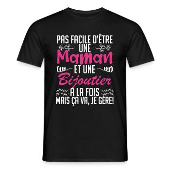 pas facile d'être une maman et une Bijoutier. - T-shirt homme - noir - Devant - AI Model Male 178 light (178cm)