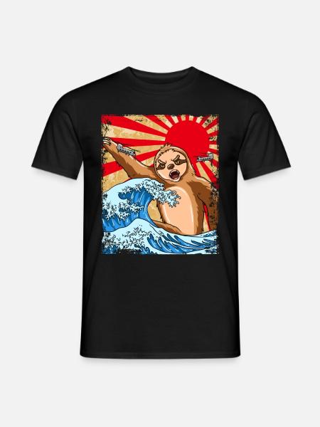 Slothzilla Japanese Sloth Japan Sunset - Men's T-Shirt - black