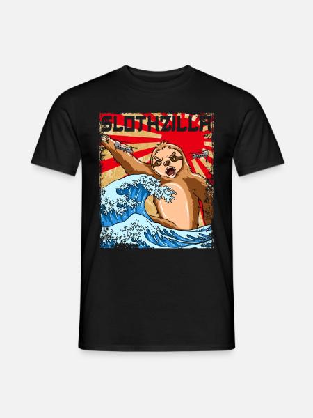 Slothzilla Japanese Sloth Japan Sunset - Men's T-Shirt - black