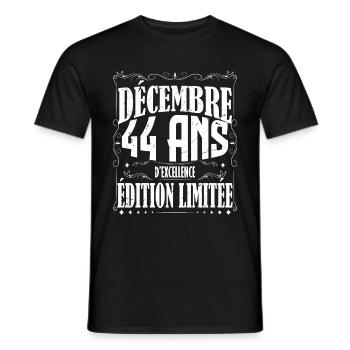 meilleur Cadeau d'anniversaire, Décembre 44 Ans. - T-shirt homme - noir - Devant - AI Model Male 178 light (178cm)