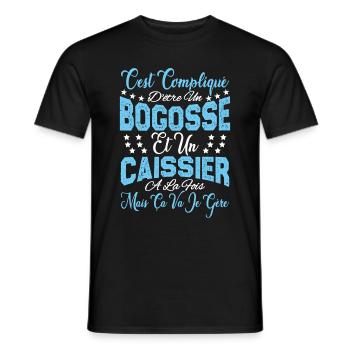 c'est compliqué d'être un Bogosse et un Caissier. - T-shirt homme - noir - Devant - AI Model Male 178 light (178cm)