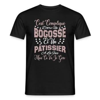 c'est compliqué d'être un Bogosse et un Pâtissier. - T-shirt homme - noir - Devant - AI Model Male 178 light (178cm)