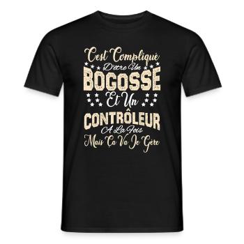 c'est compliqué d'être un Bogosse et un Contrôleur - T-shirt homme - noir - Devant - AI Model Male 178 light (178cm)