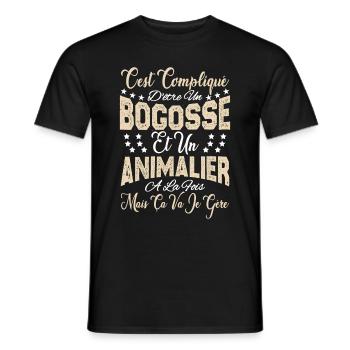 c'est compliqué d'être un Bogosse et un Animalier. - T-shirt homme - noir - Devant - AI Model Male 178 light (178cm)