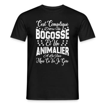 c'est compliqué d'être un Bogosse et un Animalier. - T-shirt homme - noir - Devant - AI Model Male 178 light (178cm)