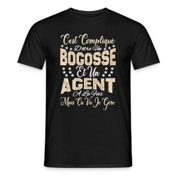 c'est compliqué d'être un Bogosse et un Agent. - T-shirt homme - noir - Devant - AI Model Male 178 light (178cm)