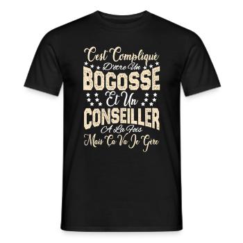 c'est compliqué d'être un Bogosse et un Conseiller - T-shirt homme - noir - Devant - AI Model Male 178 light (178cm)