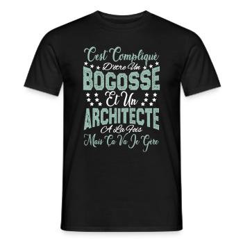 c'est compliqué d'être un Bogosse et un Architecte - T-shirt homme - noir - Devant - AI Model Male 178 light (178cm)