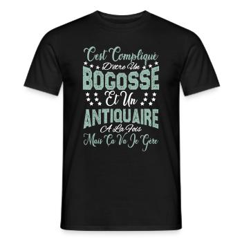 c'est compliqué d'être un Bogosse et un Antiquaire - T-shirt homme - noir - Devant - AI Model Male 178 light (178cm)