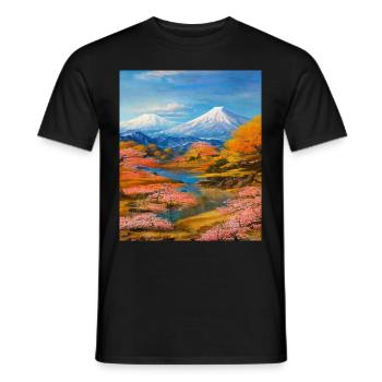 Haruno Japanese Cherry Blossom Illustration Japan - Men's T-Shirt - black - Front - AI Model Male 178 light (178cm)