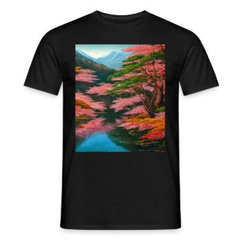 Haruno Japanese Cherry Blossom Illustration Japan - Men's T-Shirt - black - Front - AI Model Male 178 light (178cm)