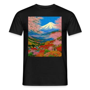 Haruno Japanese Cherry Blossom Illustration Japan - Men's T-Shirt - black - Front - AI Model Male 178 light (178cm)