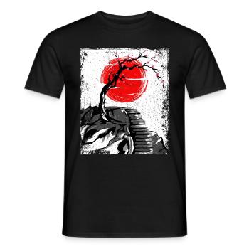 Haruno Japanese Cherry Blossom Illustration Japan - Men's T-Shirt - black - Front - AI Model Male 178 light (178cm)
