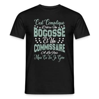 c'est compliqué être un Bogosse et un Commissaire. - T-shirt homme - noir - Devant - AI Model Male 178 light (178cm)