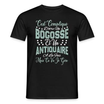c'est compliqué d'être un Bogosse et un Antiquaire - T-shirt homme - noir - Devant - AI Model Male 178 light (178cm)