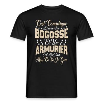 c'est compliqué d'être un Bogosse et un Armurier. - T-shirt homme - noir - Devant - AI Model Male 178 light (178cm)