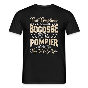 c'est compliqué d'être un Bogosse et un Pompier. - T-shirt homme - noir - Devant - AI Model Male 178 light (178cm)