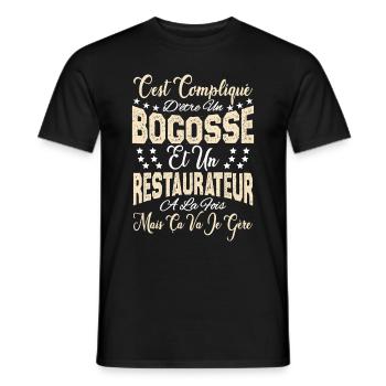 c'est compliqué être un Bogosse et un Restaurateur - T-shirt homme - noir - Devant - AI Model Male 178 light (178cm)