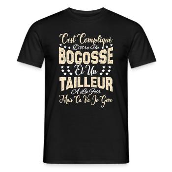 c'est compliqué d'être un Bogosse et un Tailleur. - T-shirt homme - noir - Devant - AI Model Male 178 light (178cm)