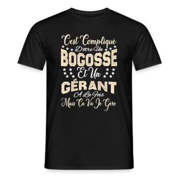 c'est compliqué d'être un Bogosse et un Gérant. - T-shirt homme - noir - Devant - AI Model Male 178 light (178cm)