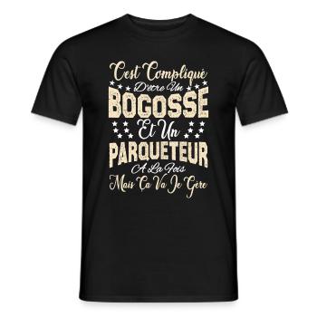 c'est compliqué d'être un Bogosse et un Parqueteur - T-shirt homme - noir - Devant - AI Model Male 178 light (178cm)