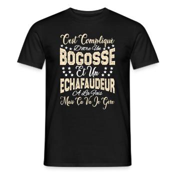 c'est compliqué être un Bogosse et un Echafaudeur. - T-shirt homme - noir - Devant - AI Model Male 178 light (178cm)