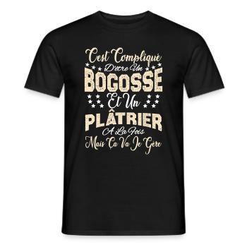 c'est compliqué d'être un Bogosse et un Plâtrier. - T-shirt homme - noir - Devant - AI Model Male 178 light (178cm)