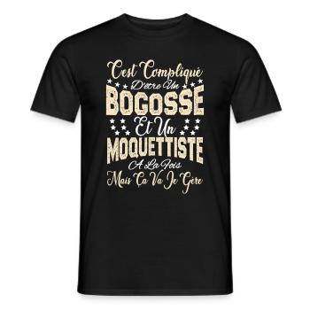 c'est compliqué être un Bogosse et un Moquettiste. - T-shirt homme - noir - Devant - AI Model Male 178 light (178cm)